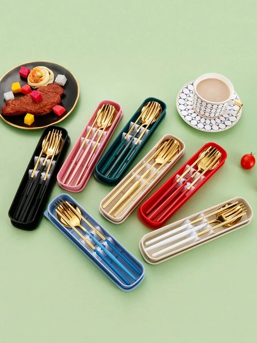 3 Piece Stainless Steel Cutlery Set With Storage Box Perfect For School Or Picnics