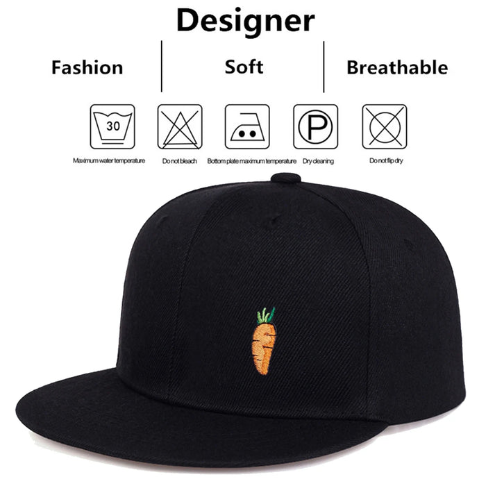 Embroidered Carrot Hip Hop Hat Adjustable Baseball Cap For Men And Women