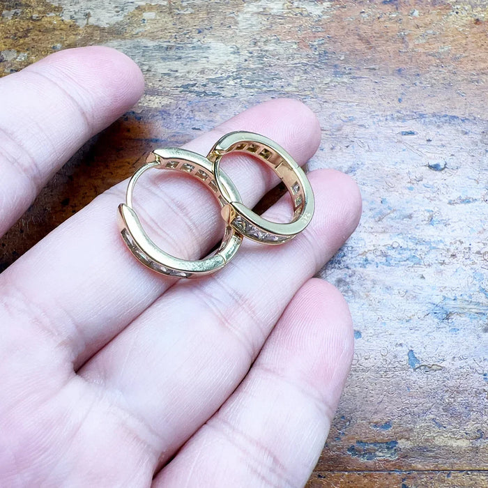 925 Sterling Silver Golden Hinged Hoop Earrings Elegant Creole Design For Women Classic