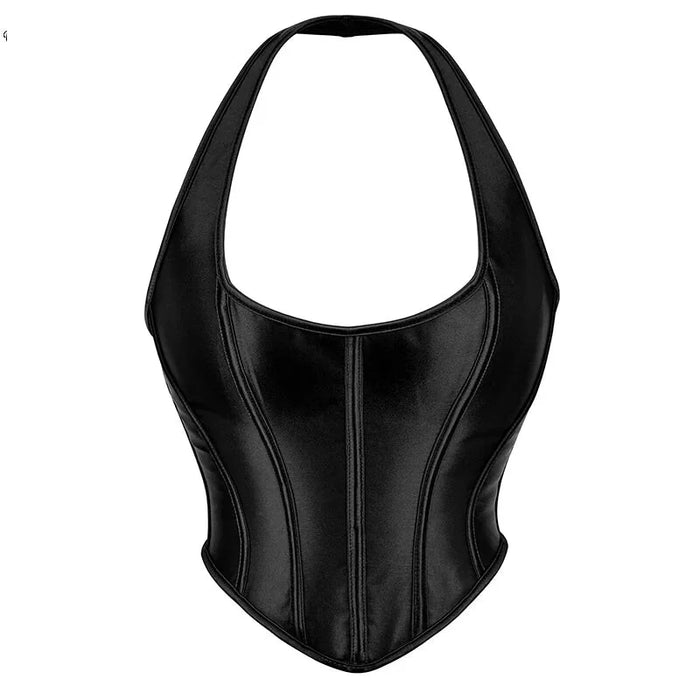 Black Satin Lace-Up Gothic Corset Plus Size Sleeveless Vest With Boning And Shaping For Retro Women