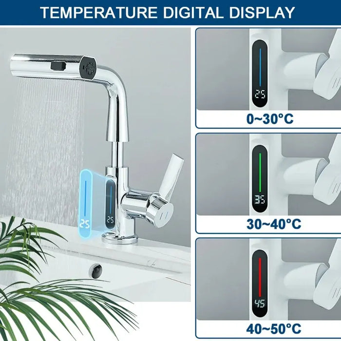 3 Way Digital Basin Faucet with Pull Out Sprayer