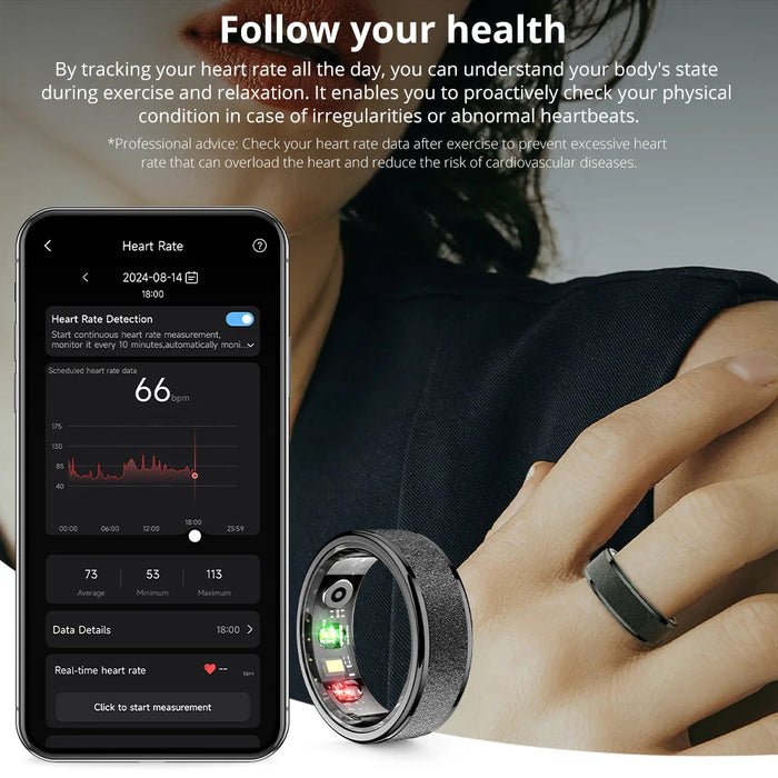Unisex Smart Ring With Charging Case Health Monitor 5Atm Waterproof