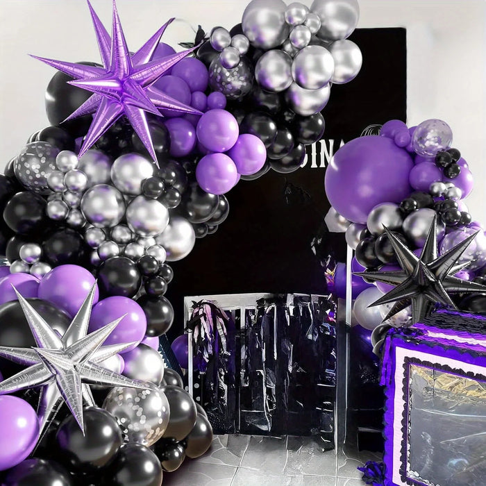 141Pcs Purple Black Silver Balloon Garland Arch Kit For Birthday Backgrounds Anniversaries Indoor And Outdoor Decorations