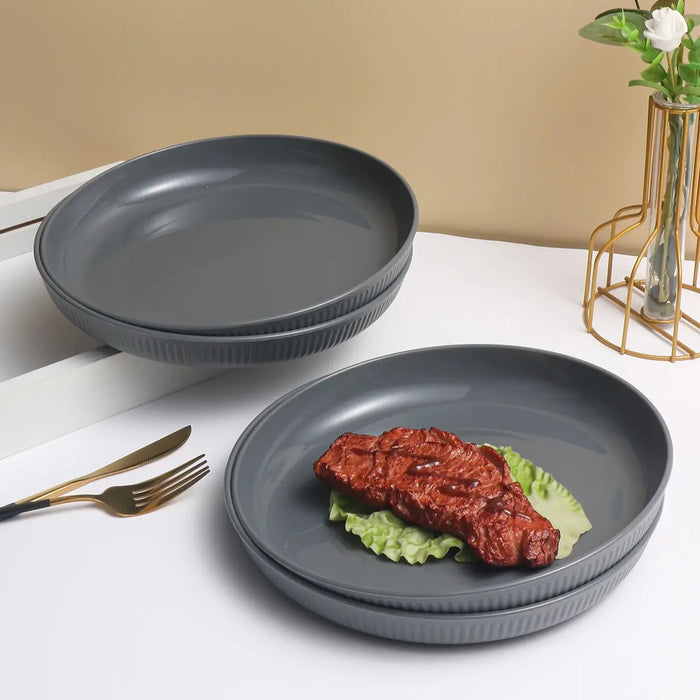 Reusable Grey Plastic Striped Plates Set Of 6 Perfect For Camping And Desserts