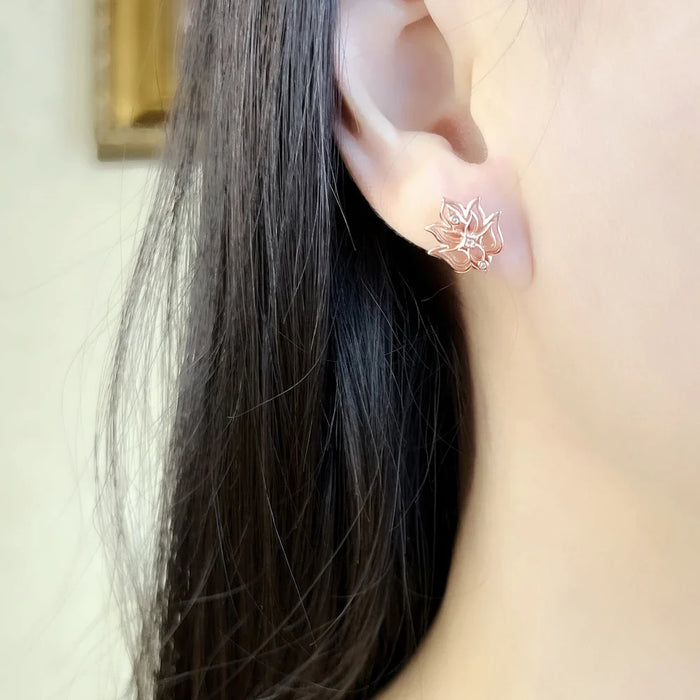 925 Sterling Silver Rose Gold Flower Stud Earrings Europe Style Fine Jewelry