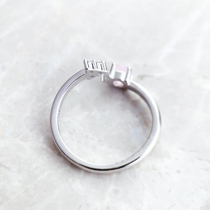 925 Sterling Silver Shimmering Pink Opal Arrow Ring Romantic Gift