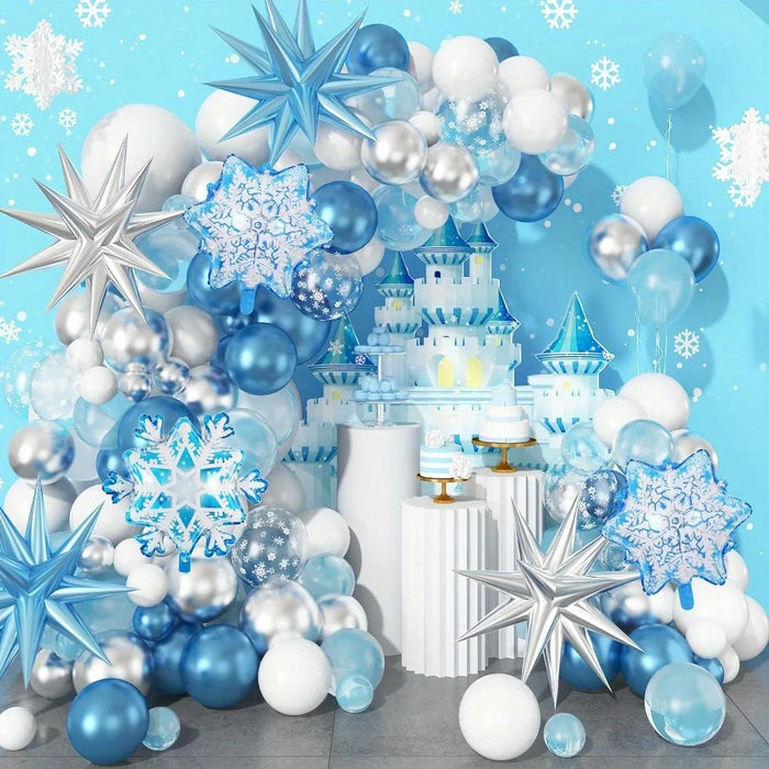 113Pcs Winter Themed Balloon Arch Set Snowflake Explosion Star Balloons Fairyland Princess Birthday Party Wedding Decoration