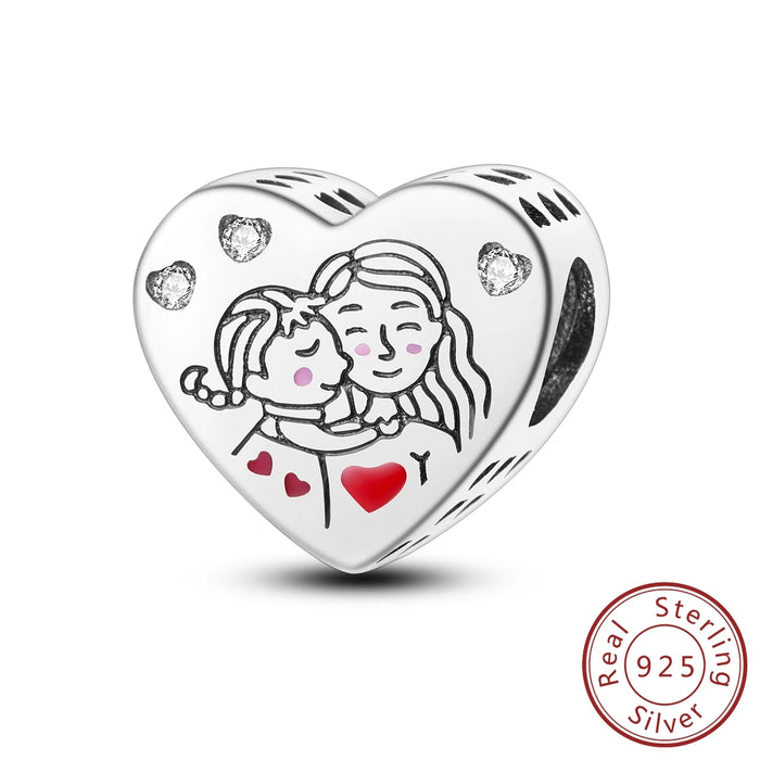 925 Sterling Silver Love Mom Charms Fine Diy Jewelry