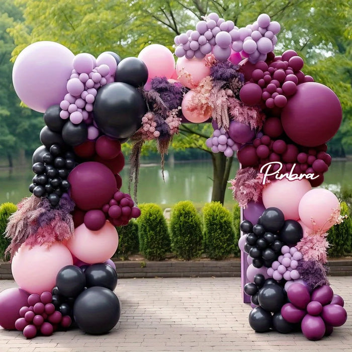 124Pcs Black Pink Purple Balloon Taro Taro Flower Ring Set Suitable For Dark Style Theme Events Birthday Parties Anniversaries