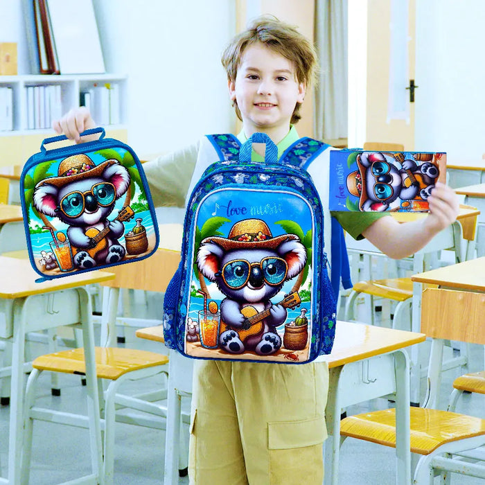 3 Piece Boys 16 Inch Backpack Set With Lunch Box Football Theme