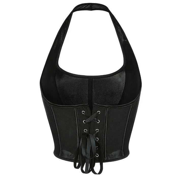 Transparent Lace-Up Corset Vest Plus Size Bustier With Elastic Back