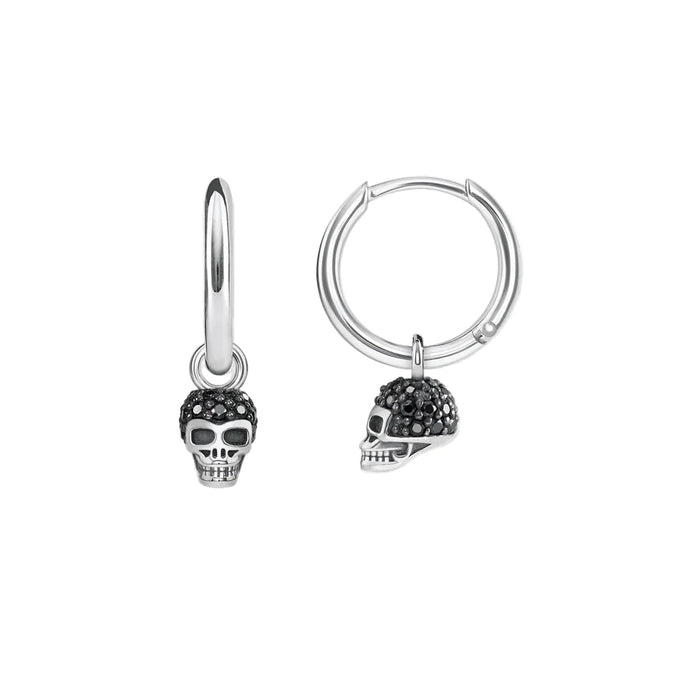 925 Sterling Silver Black Cz Skull Hoop Earrings Fine Jewelry For Women And Men