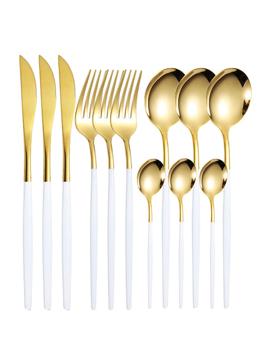 12 Piece Stainless Steel Cutlery Set With Steak Knives And Dessert Spoons