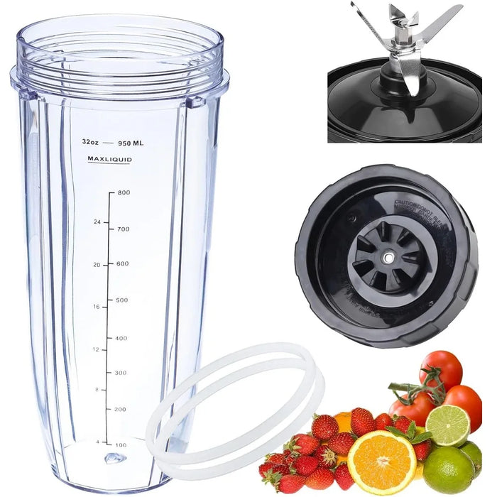 Replacement 7 Fins Male Blade & 32Oz Blender Cup Compatible For Nutri Ninja Blender [4 Inch Male 7 Fins Blade]