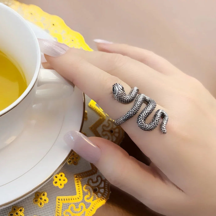 925 Sterling Silver Blackened Snake Ring Europe Style Fine Jewelry For Women