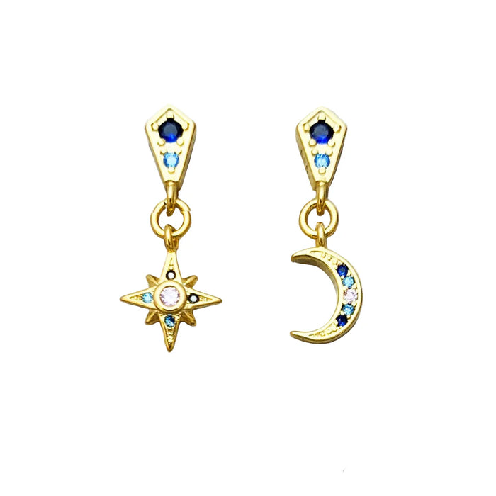 925 Sterling Silver Star & Moon Earrings Romantic Gift For Women