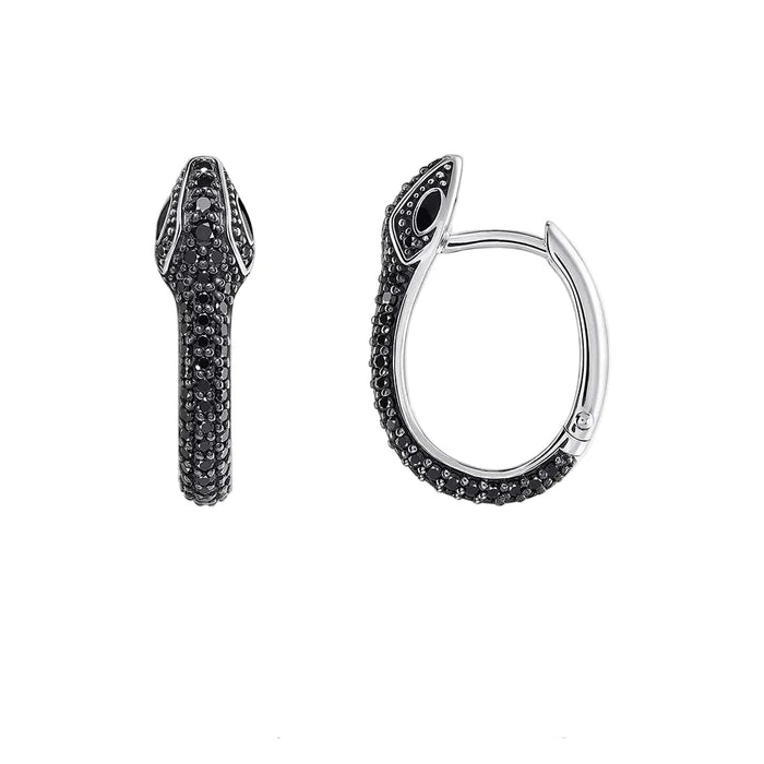 925 Sterling Silver Vintage Blackened Snake Hoop Earrings