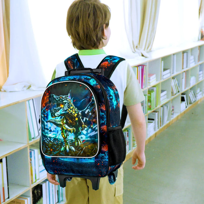 3 Piece Dinosaur Rolling Backpack Set For Boys