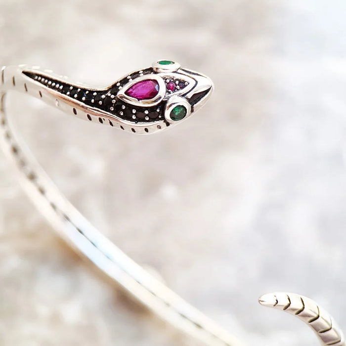 925 Sterling Silver Bohemia Snake Bangles Blackened Fine Jewelry For Women