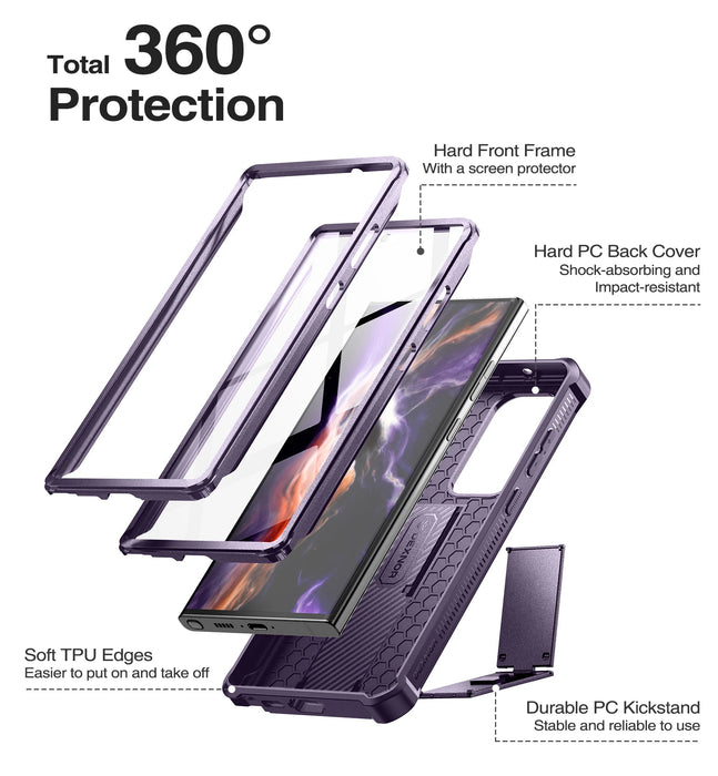 For Samsung Galaxy S23 Ultra Full Body Heavy Duty Military Grade Protection Case With Built-In Screen Protector And Kickstand