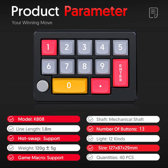 13 Key Mechanical Keyboard Wired Macro Programmable Mini Gaming Keyboard Rgb Lighting Hot Swappable Keyboard For Pc Laptops