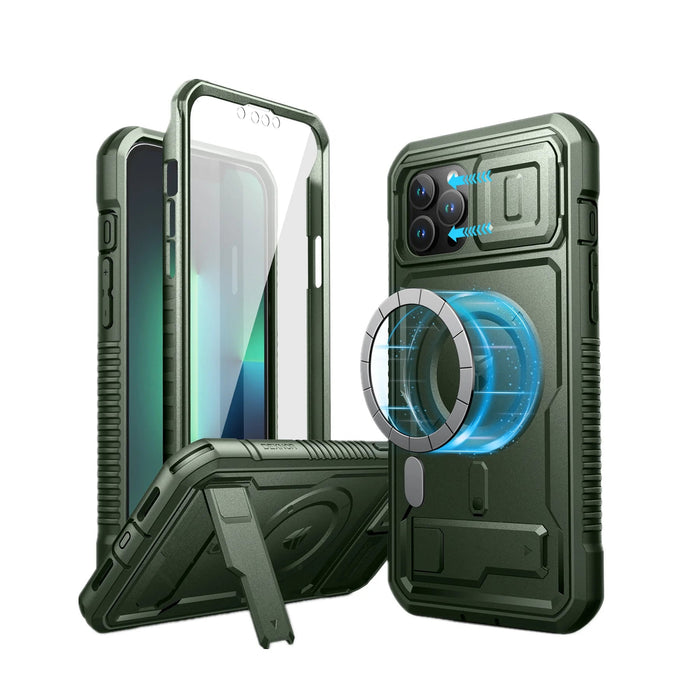 For Iphone 13 Pro Max Full Body Rugged Armor Shockproof Magnetic Case With Camera Case And Built-In Screen Protector Kickstand
