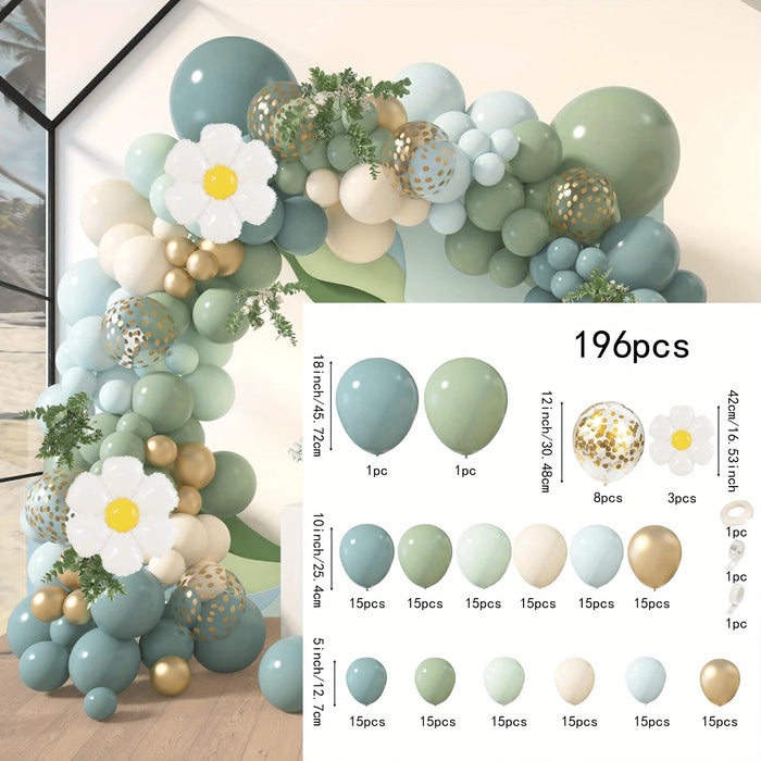 196Pcs Grey Blue And Green Balloons Garland Kit Christening Wedding Bride Bohemian Birthday Party Background Decoration