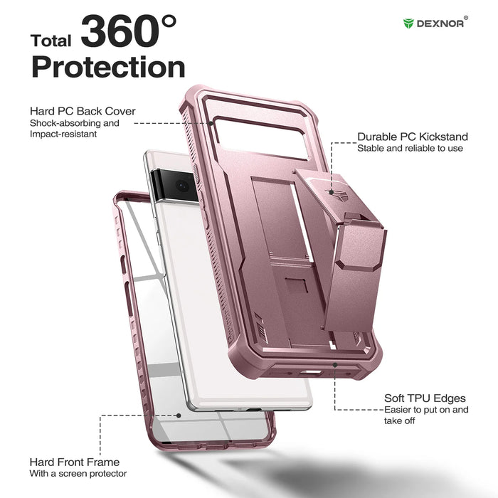 For Google Pixel 6 Pro 5G Heavy Duty Military Grade Protective Shockproof Case With Bracket With Built-In Screen Protector