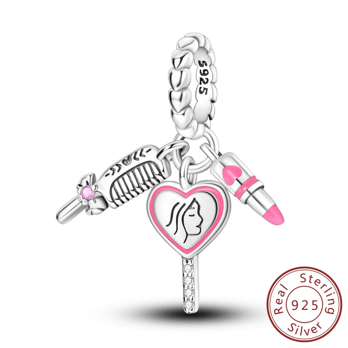 925 Sterling Silver Lipstick Charm Pendant Fits Bracelet Women Diy Gift