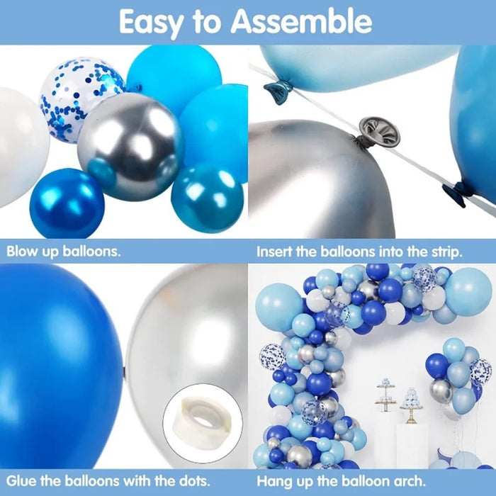 131Pcs Ink Blue Silver White Balloon Arch Set 10 " Birthday Wedding Party Background Decoration Party Supplies Required