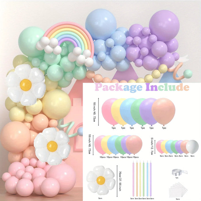 148Pcs Colourful Balloon Daisies And Rainbow Long Balloon Macarons Easter Balloon Arch Kit Birthday Easter Party Decorations