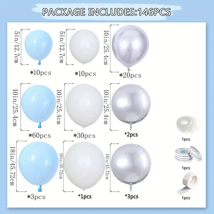 142Pcs Blue White Silver Balloon Arch Set Suitable For Twinkle Twinkle Little Star Party Birthday Party Wedding Decoration