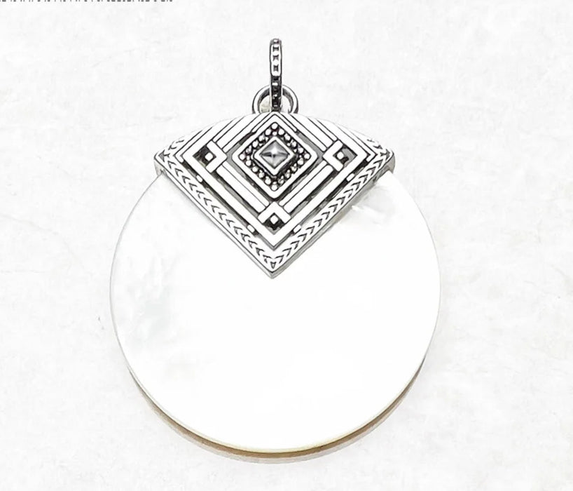 925 Sterling Silver Mother Of Pearl Africa Disc Pendant Winter 2019 Glam Jewelry For Women