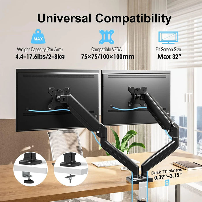 Dual Monitor Desk Mount Adjustable Height And Angle Monitor Arm Desk Stand Display Bracket For 13 To 32 Inch Computer Screens