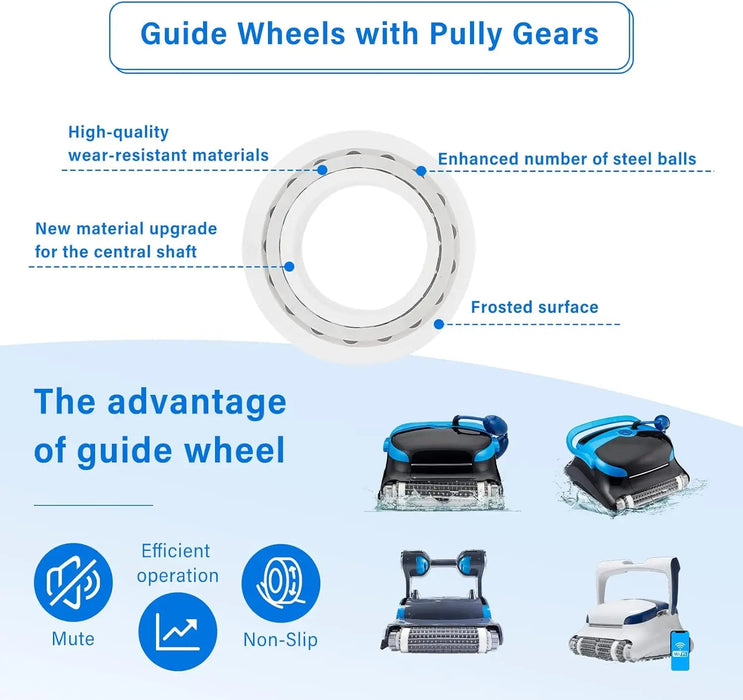 Automatic Robotic Pool Cleaner Replacement Parts Guide Wheels 4 Pack With 2 Pack Pulley Gears 3884997-R6 For Maytronics Dolphin