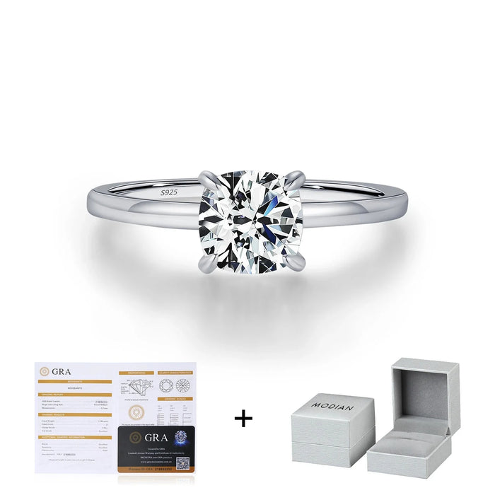 925 Sterling Silver Delicate Square Cushion Cut Moissanite Ring