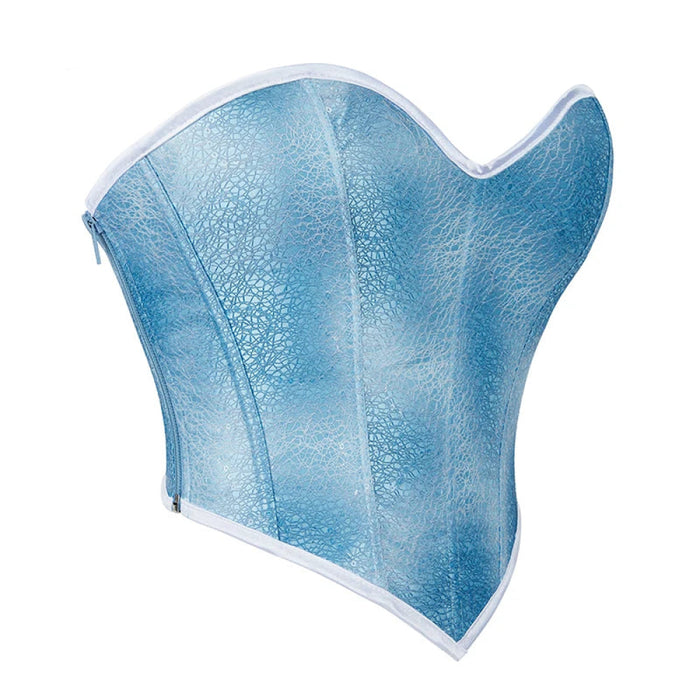 Blue Sequined Zip-Up Corset Plus Size S-Xxl 12 Fish Bone Strapless Summer Cropped Top