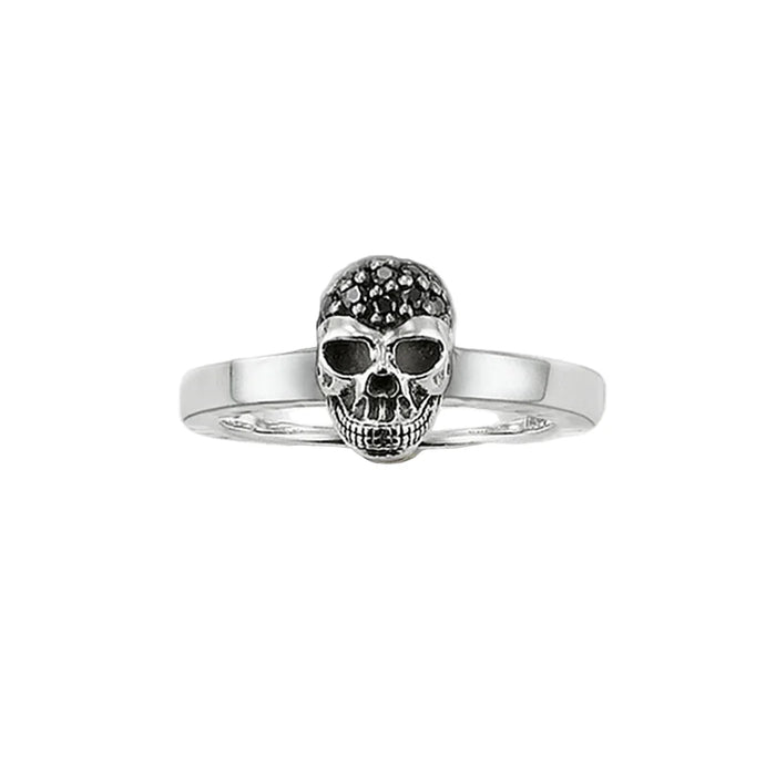 925 Sterling Silver Rebel Street Black Skull Ring Fine Punk Jewelry For Women Autumn