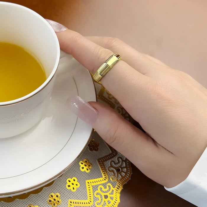 925 Sterling Silver Modern Couples' Ring In Angular Gold For Autumn