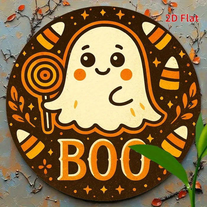 Retro Round Iron Sign Cute Ghosts & Candies For Bedroom Dining Or Living Room