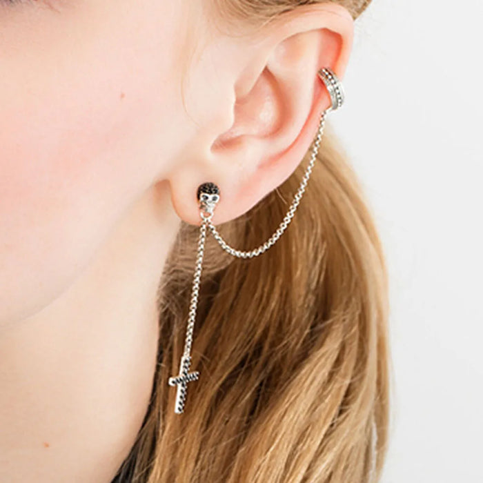 925 Sterling Silver Vintage Black Skull Drop Earrings Lucky Women