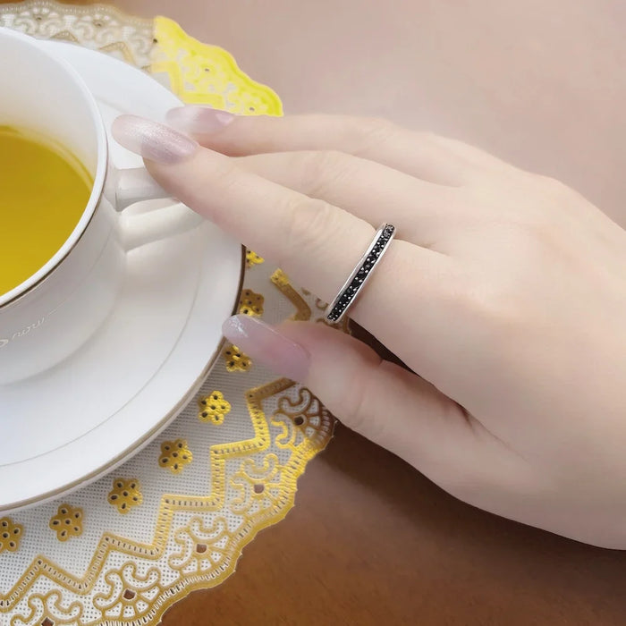 925 Sterling Silver Single Row Black Ring Europe Style Glam Fashion For Women