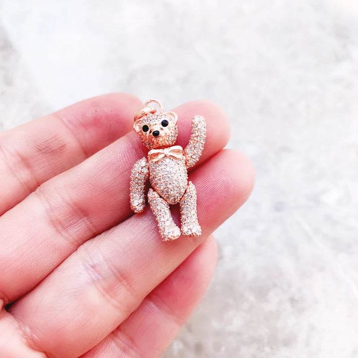 925 Sterling Silver Rose Gold Teddy Bear Pendant Real Jewelry For Women