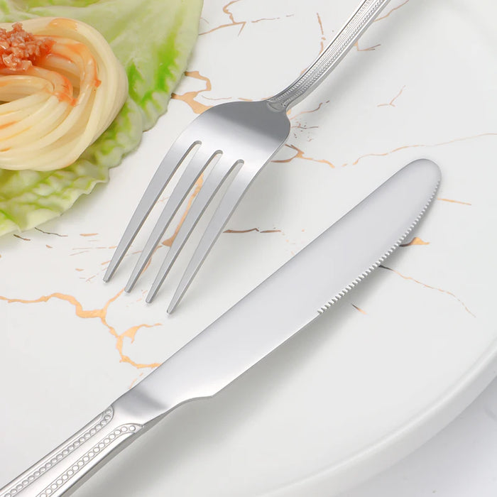 6 / 30 Piece Retro Bead Stainless Steel Tableware Set With Knife Fork And Spoon