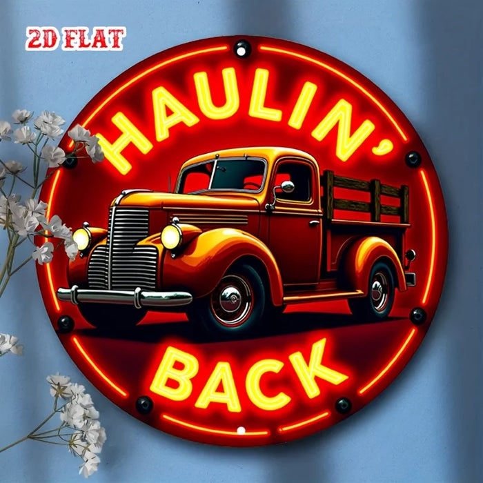 Retro Neon Truck Metal Sign Rustic Design With Red / Yellow Frame