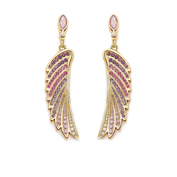 925 Sterling Silver Gold Coloured Hummingbird Wing Earrings Women Jewelry