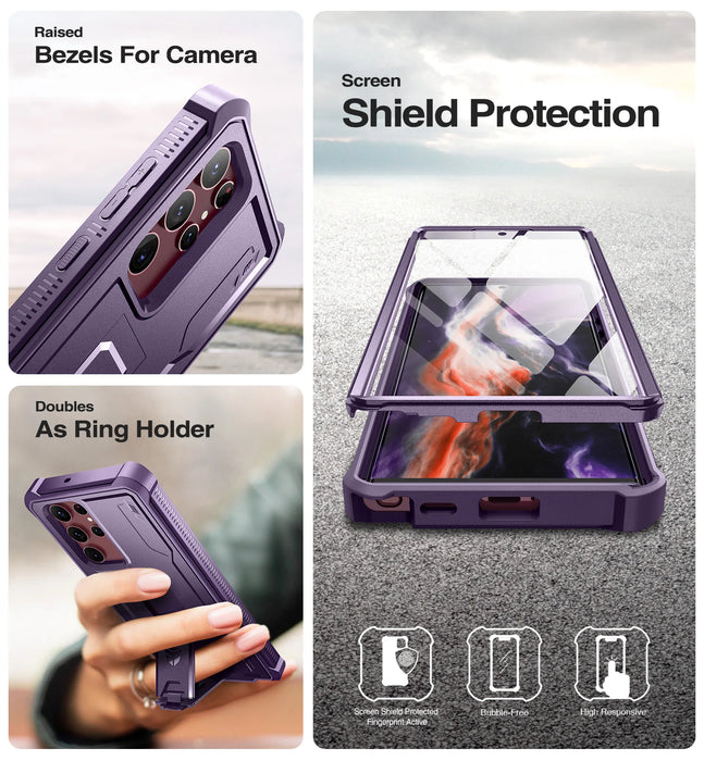 For Samsung Galaxy S22 Ultra Full Body Bumper Military Armor Shockproof Case Bracket With Built-In Screen Protector