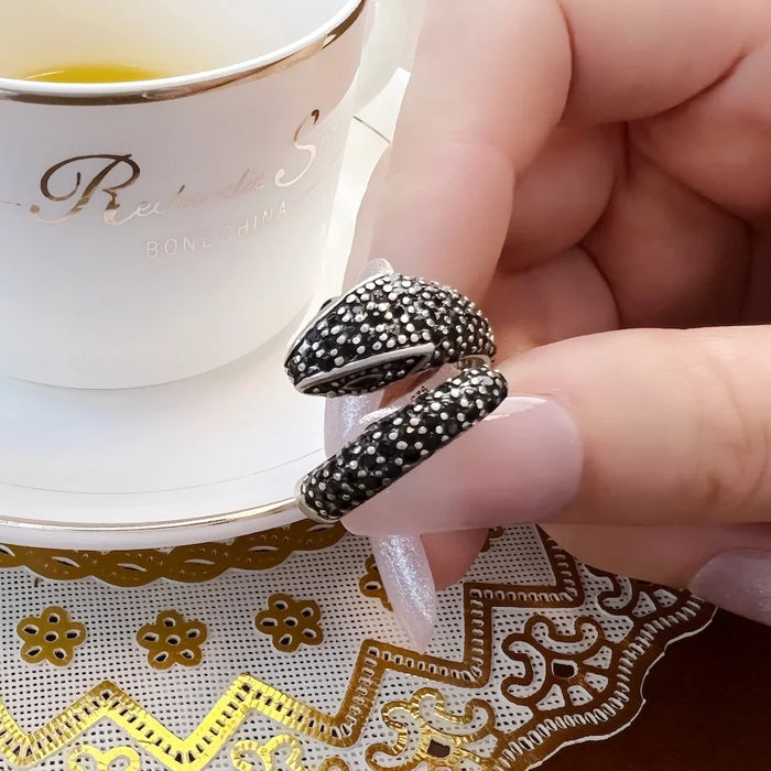 925 Sterling Silver Stylish Open End Black Snake Ring For Women