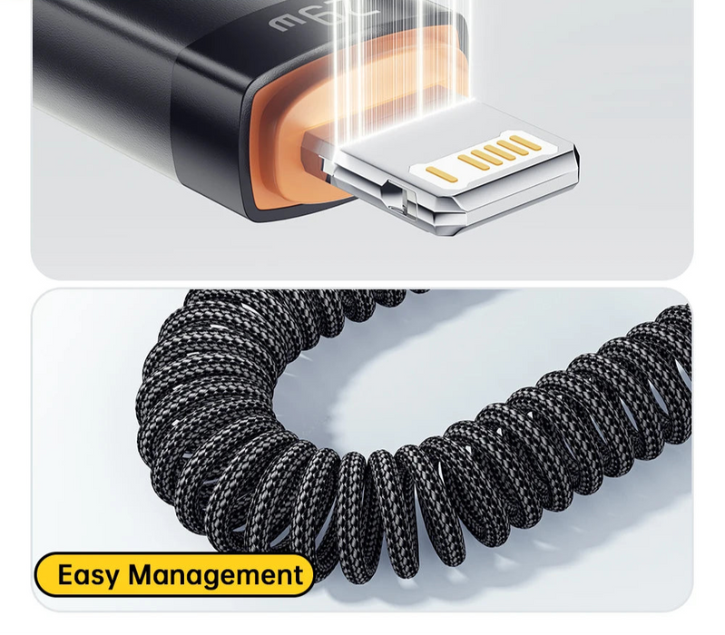 Car Spring Usb C To Lightning Cable Pd 29W Fast Charging For Apple Iphone14 13 12 11Pro Max Charger 1.8M Carplay Braided