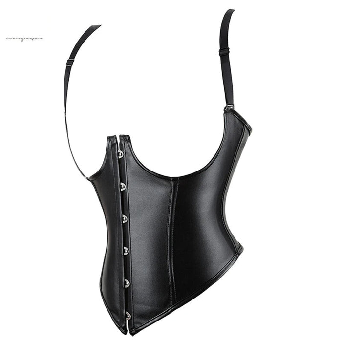 32Cm Women Body Shapewear Bustier Top With 6 Brooches And G String Plus Size Synthetic Leather Corset 876#